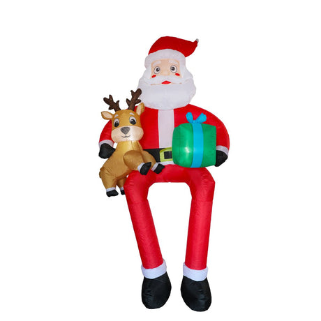 Inflatable Santa Roof Sitter with Present and Deer 150 x 90 x 290cm