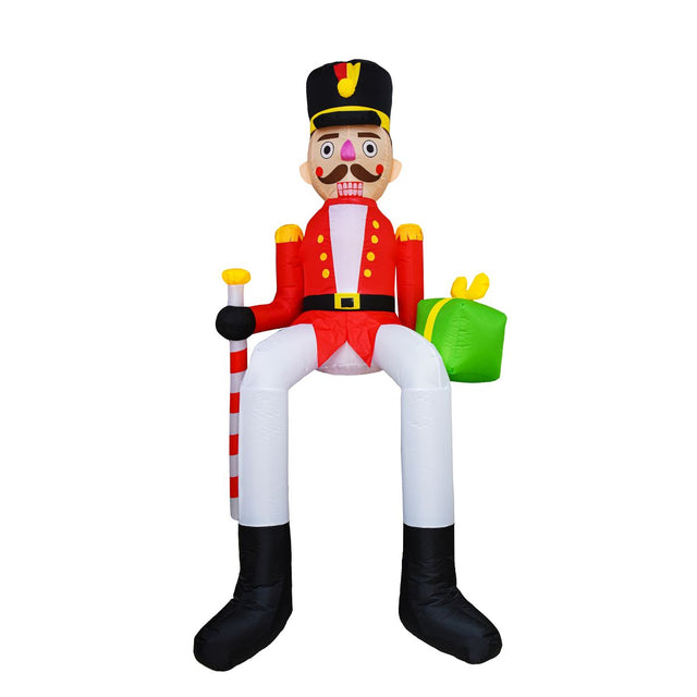 Christmas Inflatable Nutcracker Roof Sitter with Present 142 x 80 x 300cm