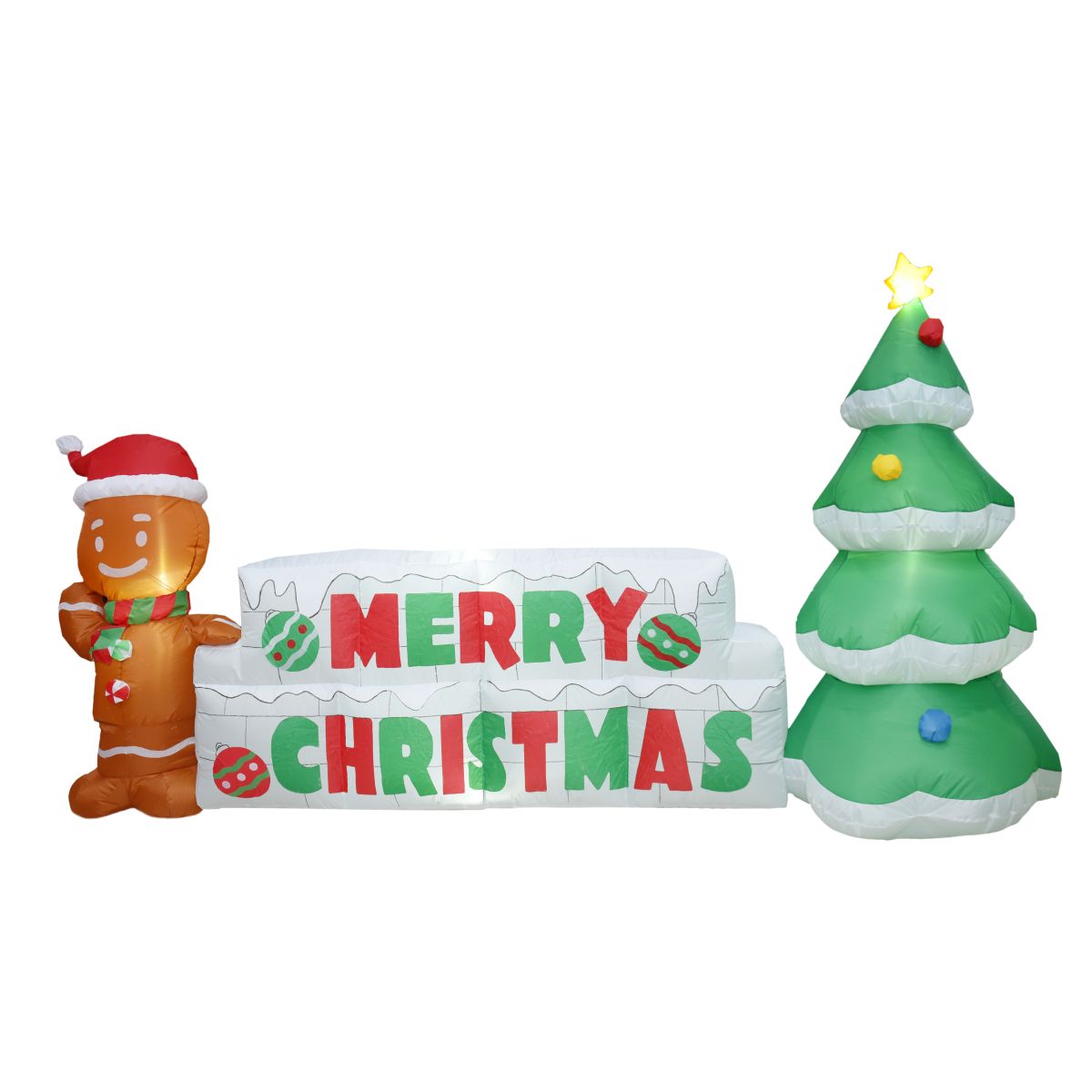 Inflatable Merry Christmas Sign with Tree and Gingerbread Man