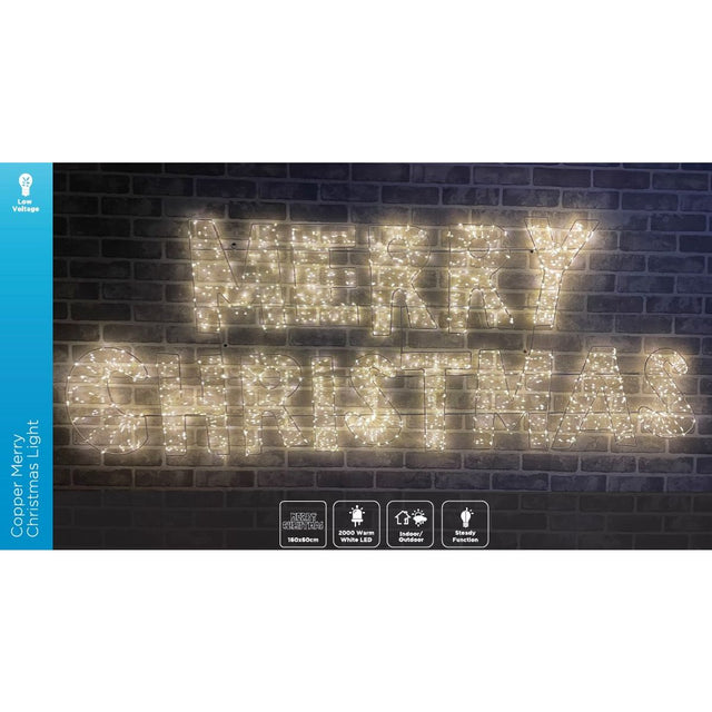 Merry Christmas 3D Sign 160 x 60cm - Warm White