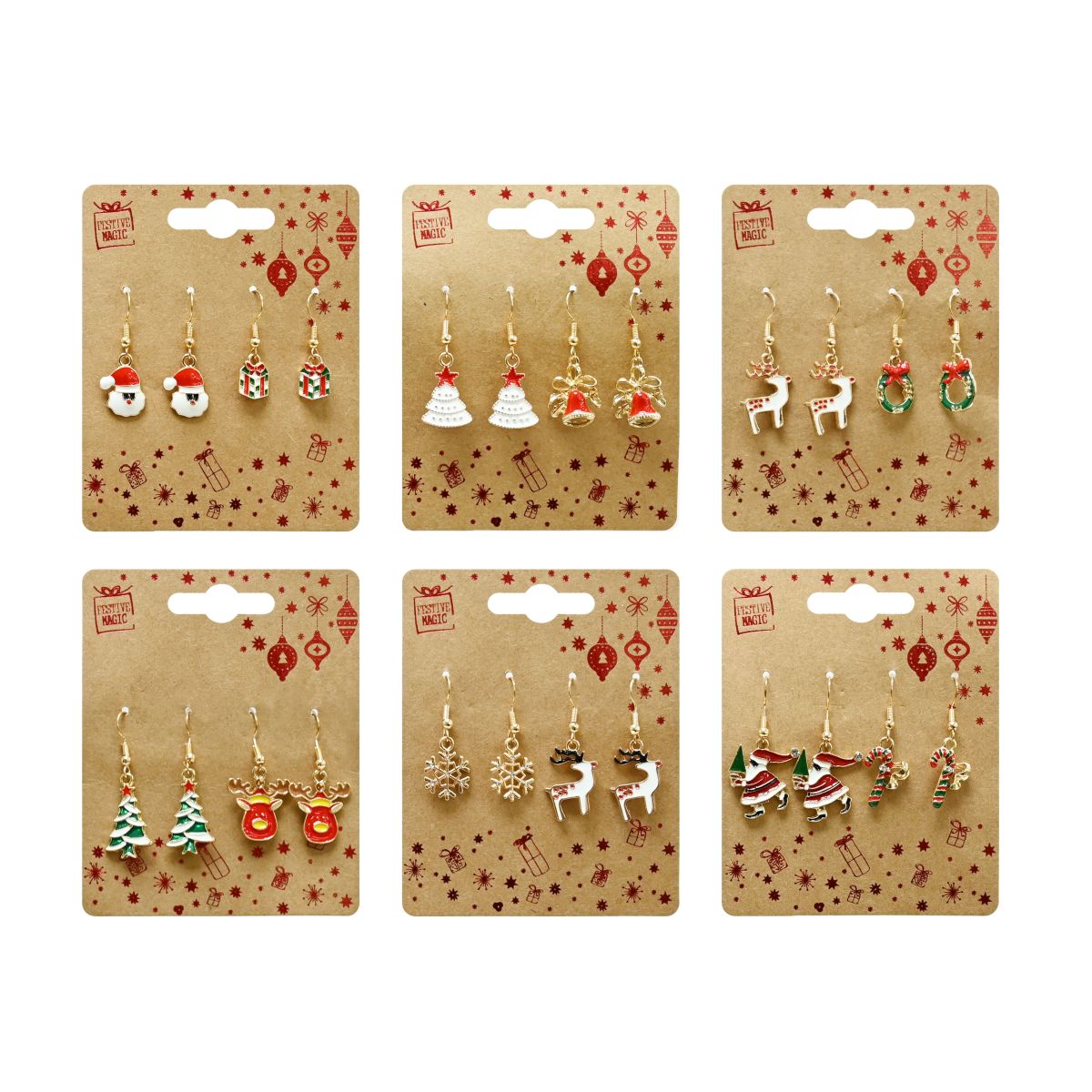 2 Pack Christmas Dangly Earrings - Assorted Designs