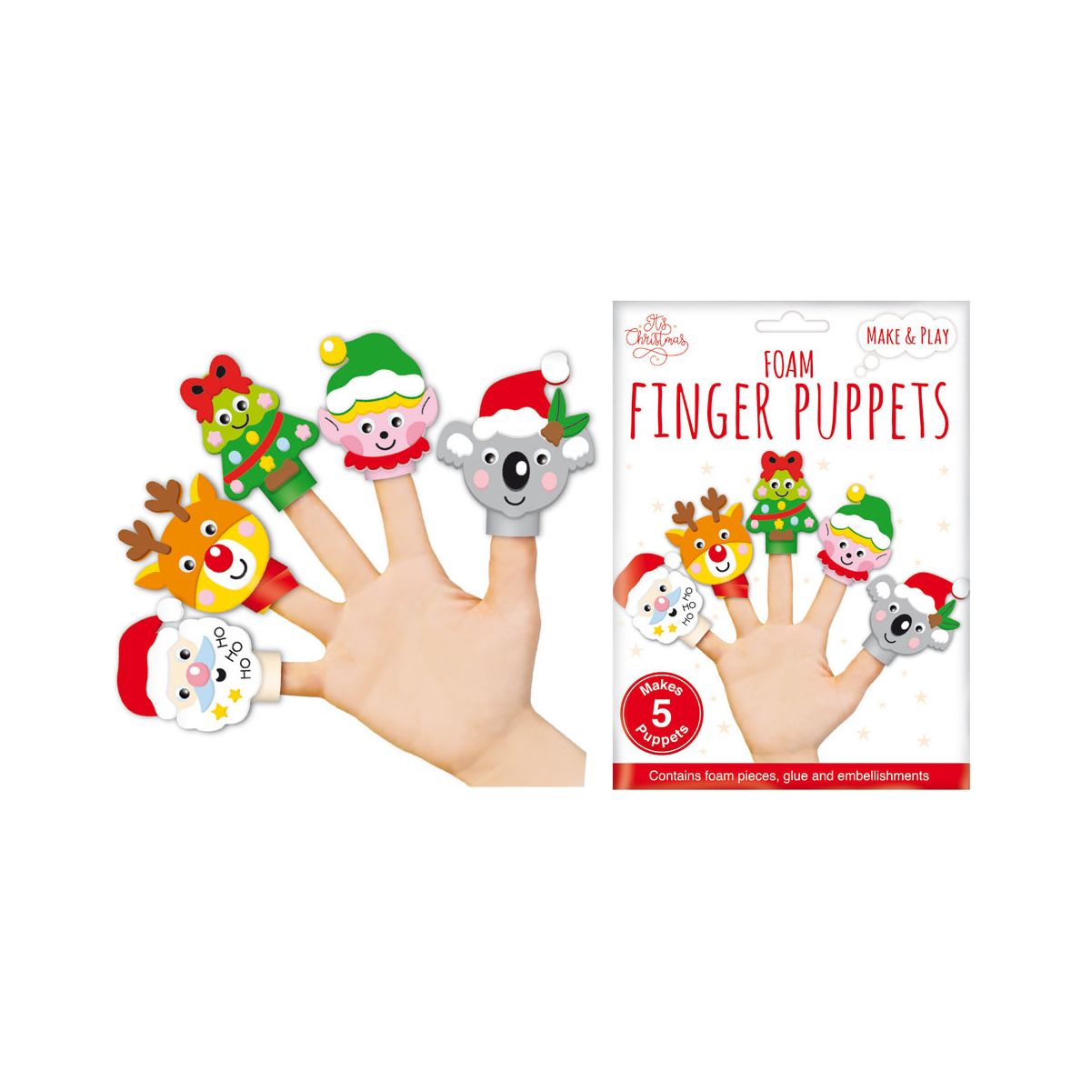 5 Pack Make Your Own Christmas Finger Puppets