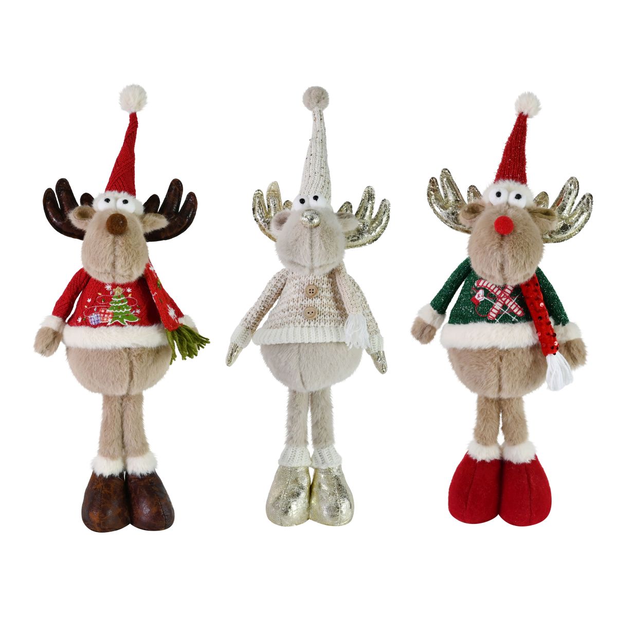 Plush Standing Reindeer with Sweater 58cm - Assorted