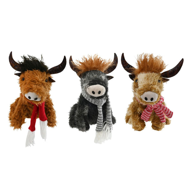 Highland Cow with Scarf Sitting Figure 25cm - Assorted