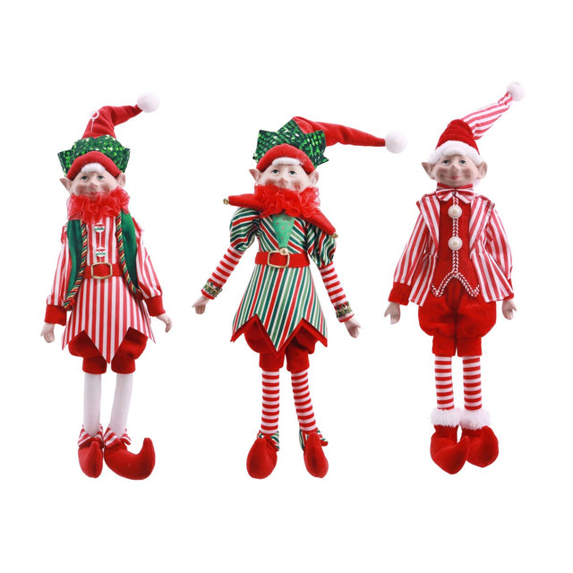 Poseable Candy Cane Stripe Elf Doll 46cm - Assorted