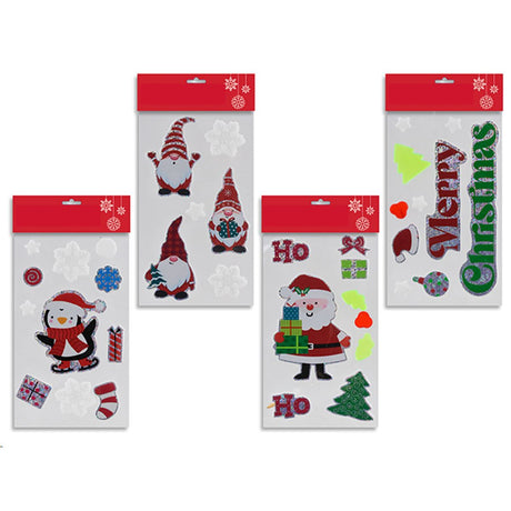 3 Pack Holographic Christmas Window Gel Clings 24.7 x 14cm