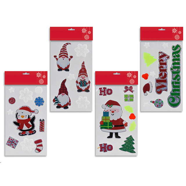 3 Pack Holographic Christmas Window Gel Clings 24.7 x 14cm