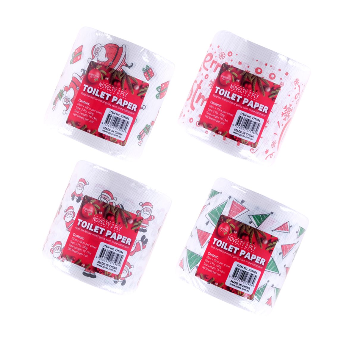 Christmas Novelty Toilet Paper - 4 Assorted Designs