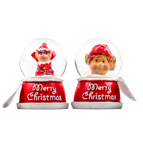 2 Pack Mini Elf Snow Globe 5cm - Assorted