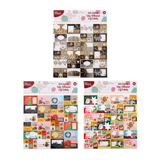 168 Pack Christmas Gift Labels - 3 Assorted Designs