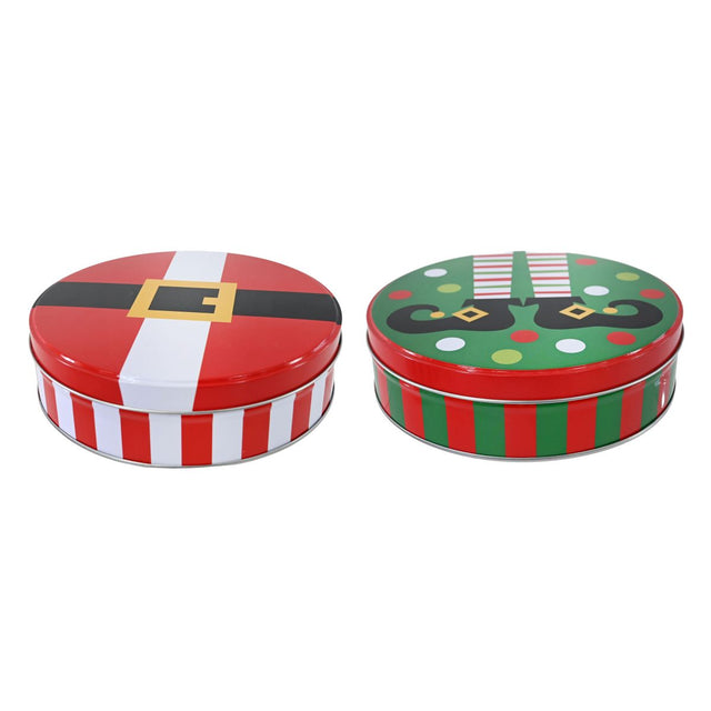 Round Christmas Cookie Tin with Lid 17cm - Assorted Santa & Elf