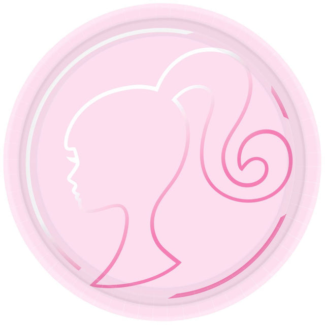 8 Pack Barbie Round Paper Plates 23cm - Pink