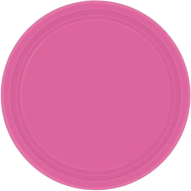 20 Pack 17cm Round Paper Plates - Bright Pink