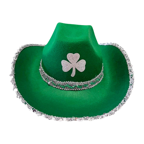 Green Cowboy Hat with Silver Trim and Clover Leaf