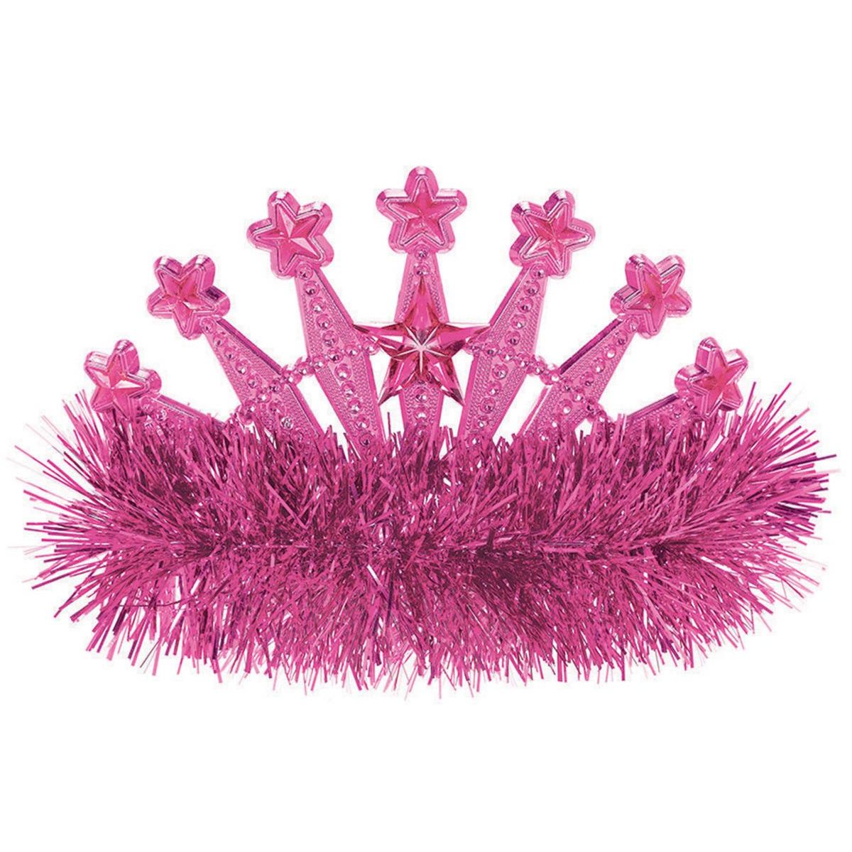 Pink Star Tinsel Tiara - Pink