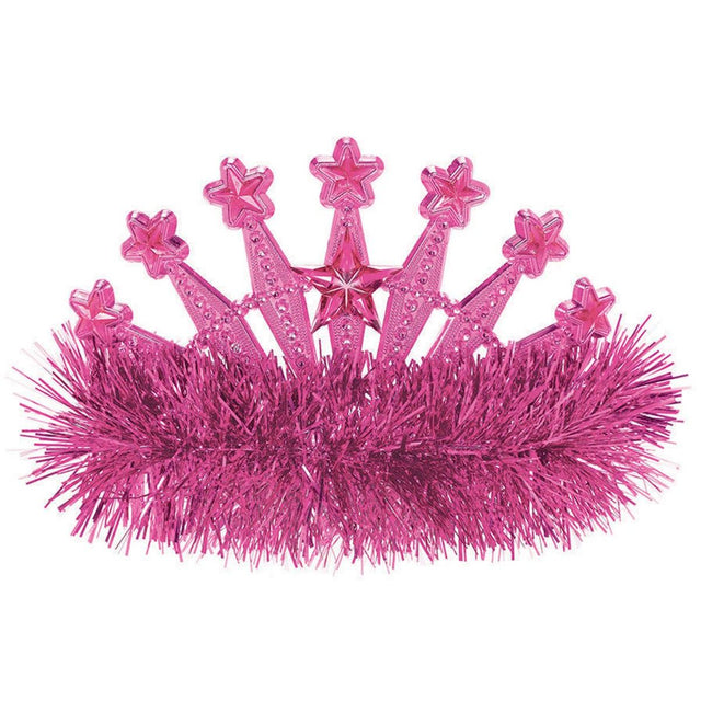 Pink Star Tinsel Tiara - Pink