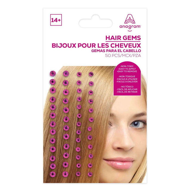 50 Pack Hair Gems - Bright Pink
