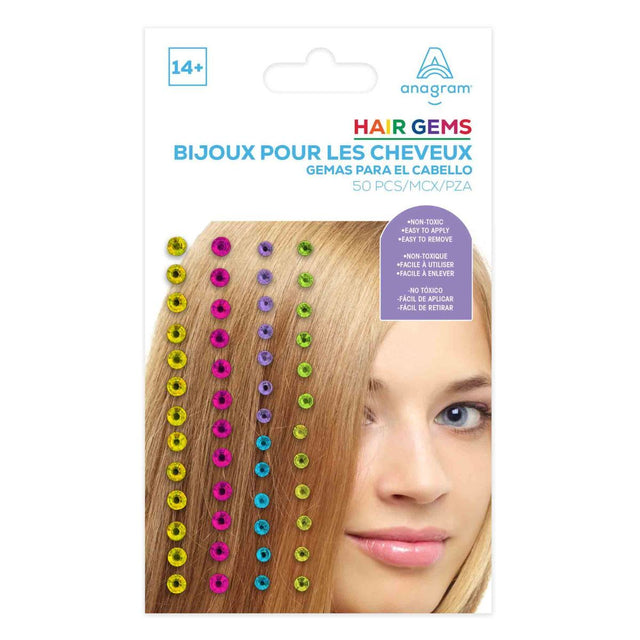 50 Pack Hair Gems - Rainbow Assorted