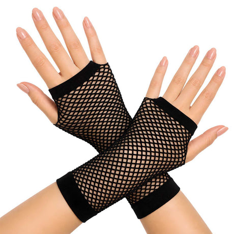 Fishnet Sleeve Gloves - Black