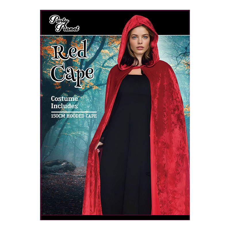 Red Cape with Hood - Adult - 150cm - PARTY PLANET