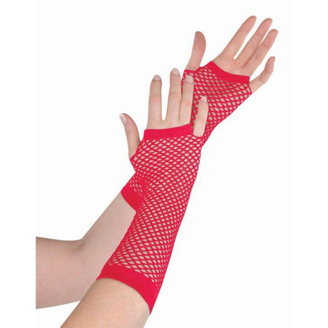 Long Fishnet Gloves Red