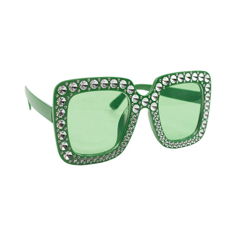 Green Bling Square Glasses