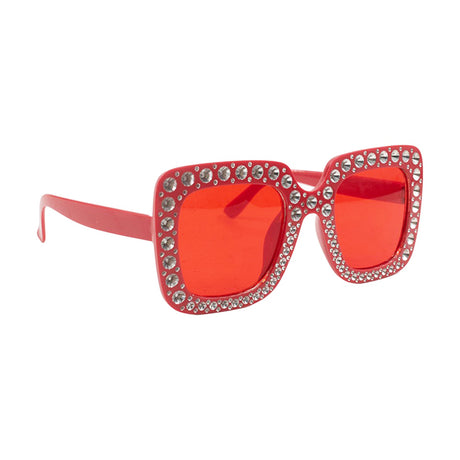 Red Bling Square Glasses