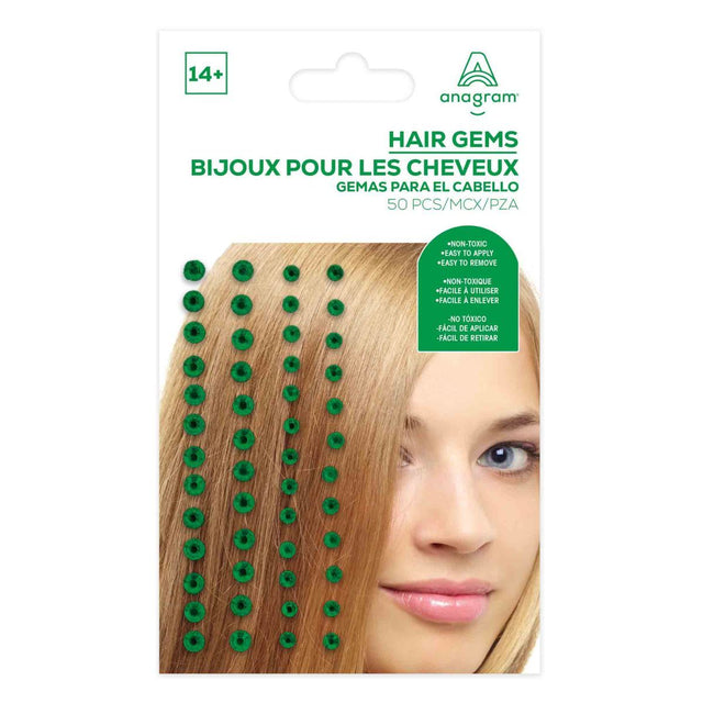 50 Pack Hair Gems - Festive Green