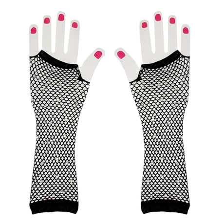 Red Fishnet Gloves with Crystals