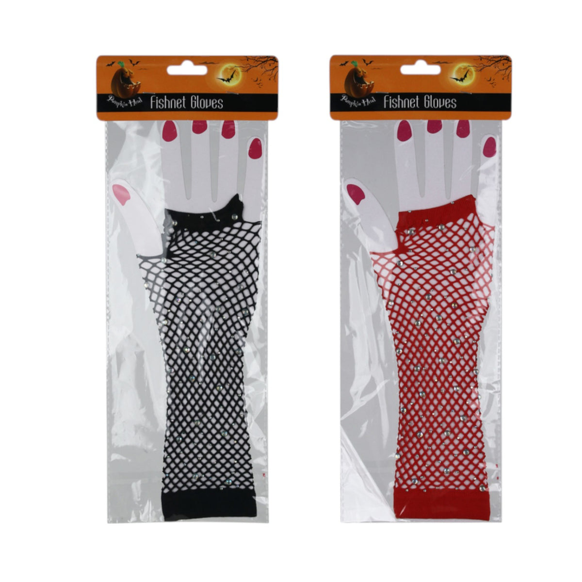 Red Fishnet Gloves with Crystals
