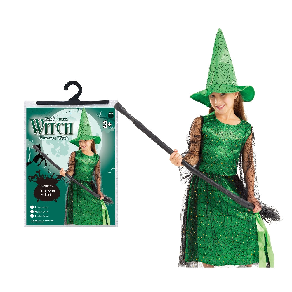 Green Witch Costume With Hat - Kids