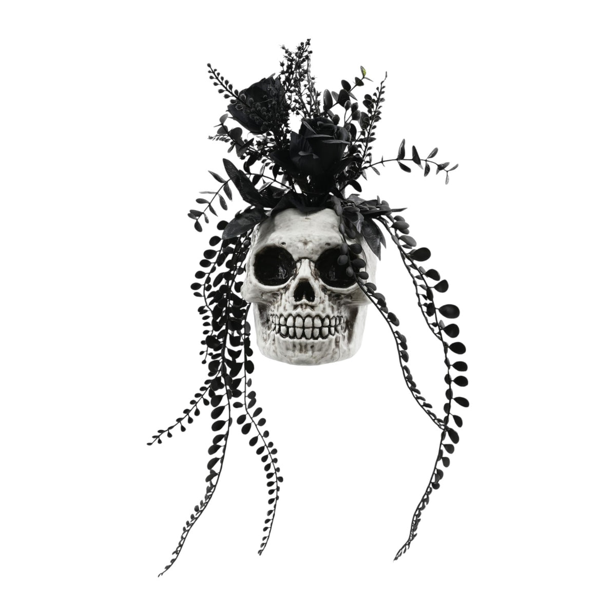 Skull Decoration with Black Flowers