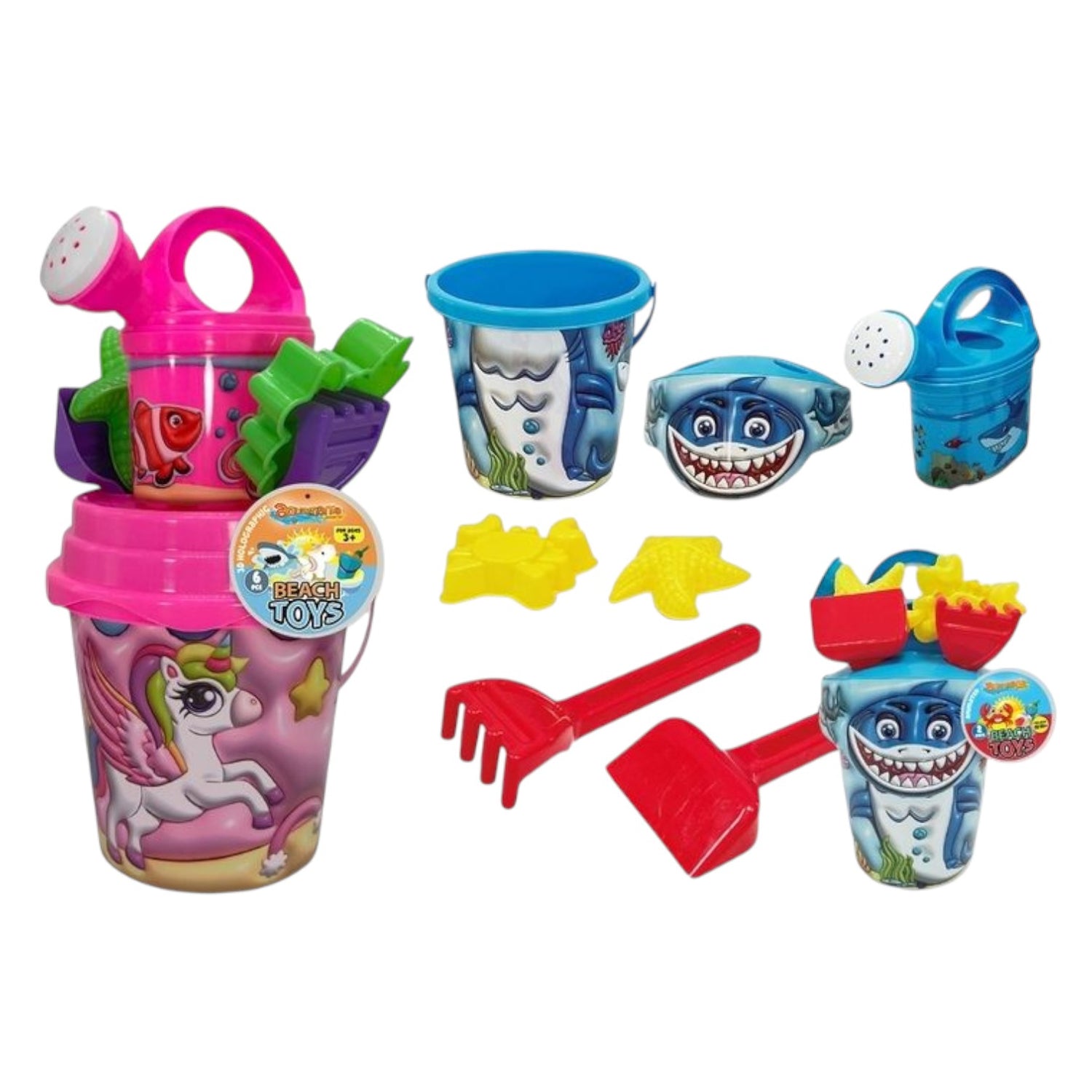 Unicorn/Shark Print Bucket Set