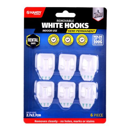 White Adhesive Hooks – 6 Pack