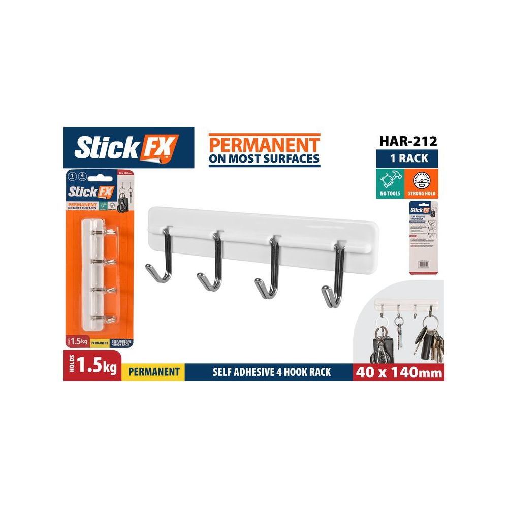 Self-Adhesive 4 Hook Utility Rack