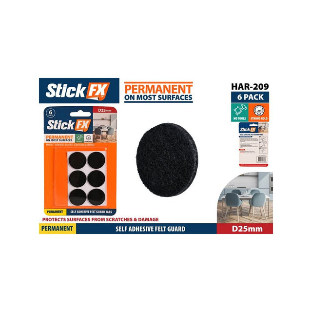 6 Pack Self-Adhesive Felt Guard Tabs 25mm