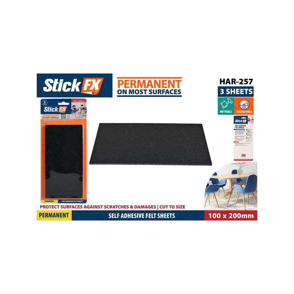 3 Pack Self-Adhesive Felt Sheets 10 x 20cm