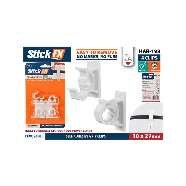 4 Pack Removable Self-Adhesive Cable Grip Clips 10 x 27mm