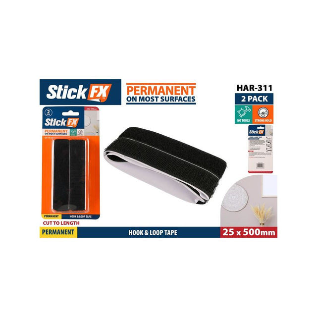 2 Piece Hook and Loop Tape 25mm x 500mm - Black