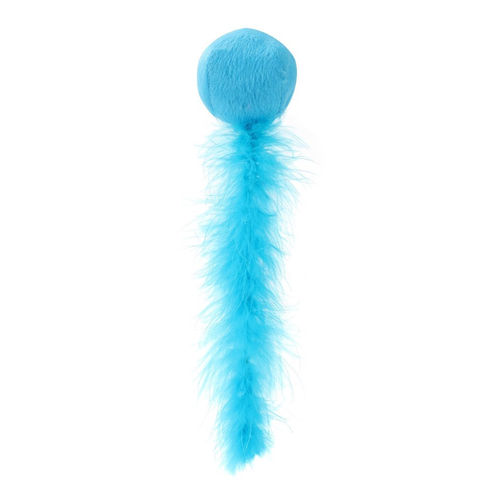 Plush Ball With Feather Tail Cat Toy - Assorted