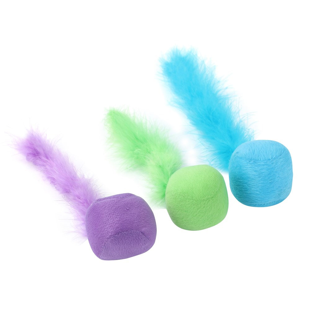 Plush Ball With Feather Tail Cat Toy - Assorted
