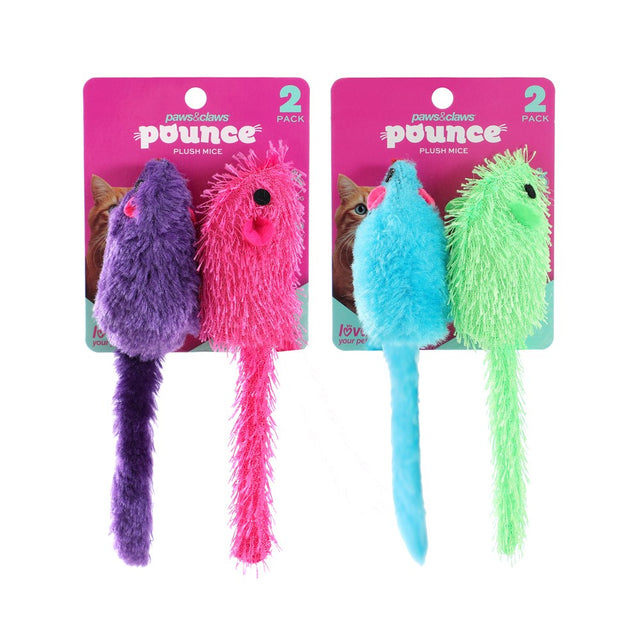 2 Pack Plush Mice Cat Toy Assorted 17 x 5 x 5cm