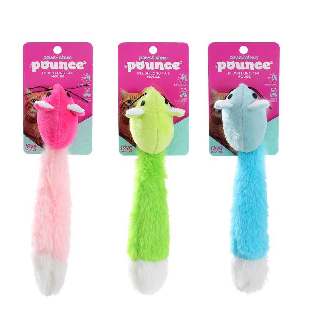 Plush Long Tail Mouse Cat Toy 22.5cm Assorted Colours