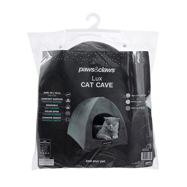 Lux Velvet Cat Cave with Sherpa Cushion 38cm x 38cm x 35cm