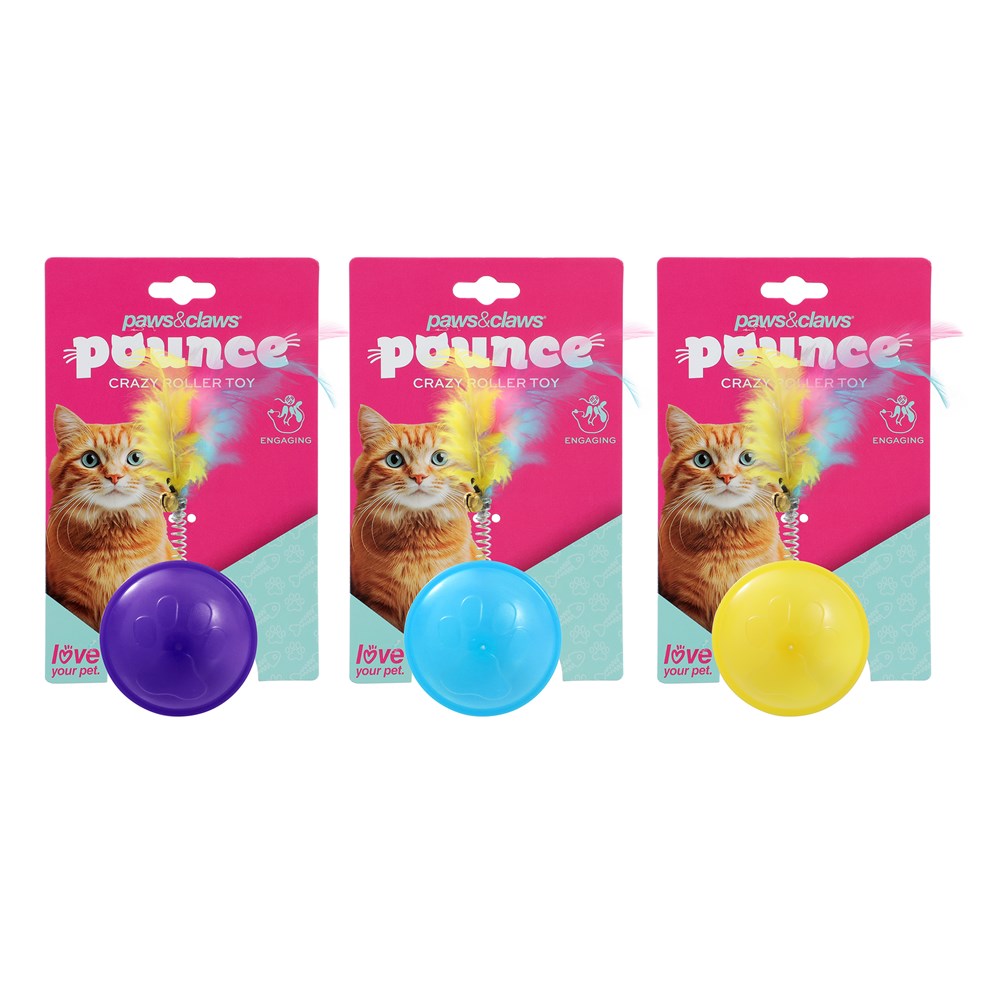 Crazy Rolling Cat Toy 10 x 4cm 3 Pack Assorted