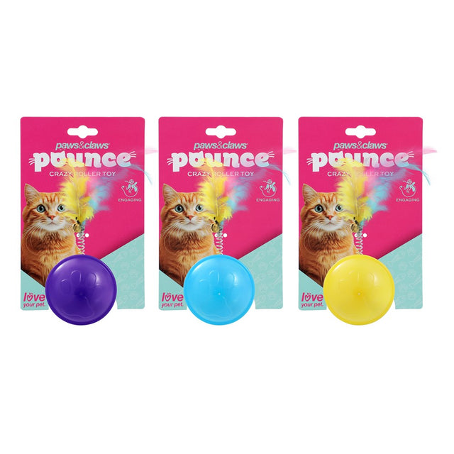 Crazy Rolling Cat Toy 10 x 4cm 3 Pack Assorted