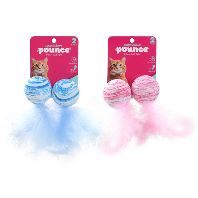 2 Pack Foam Cat Toy Balls With Feather Assorted