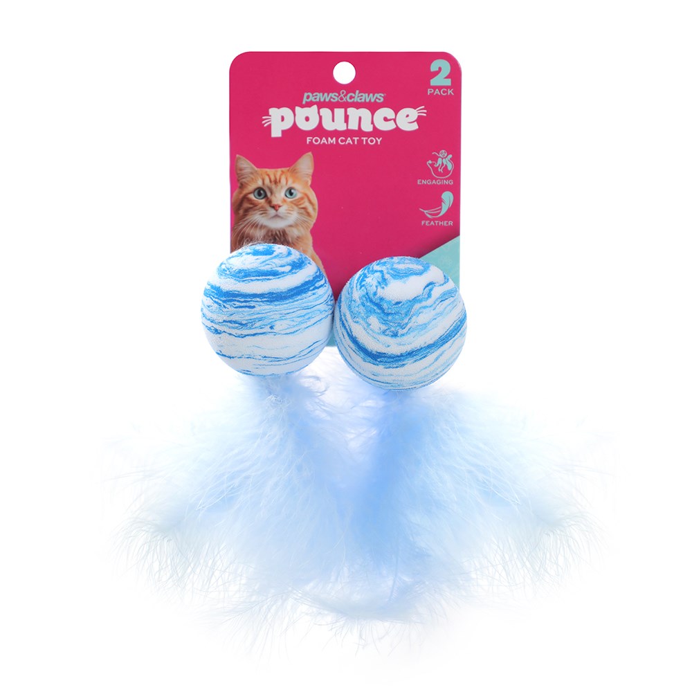 2 Pack Foam Cat Toy Balls With Feather - Assorted