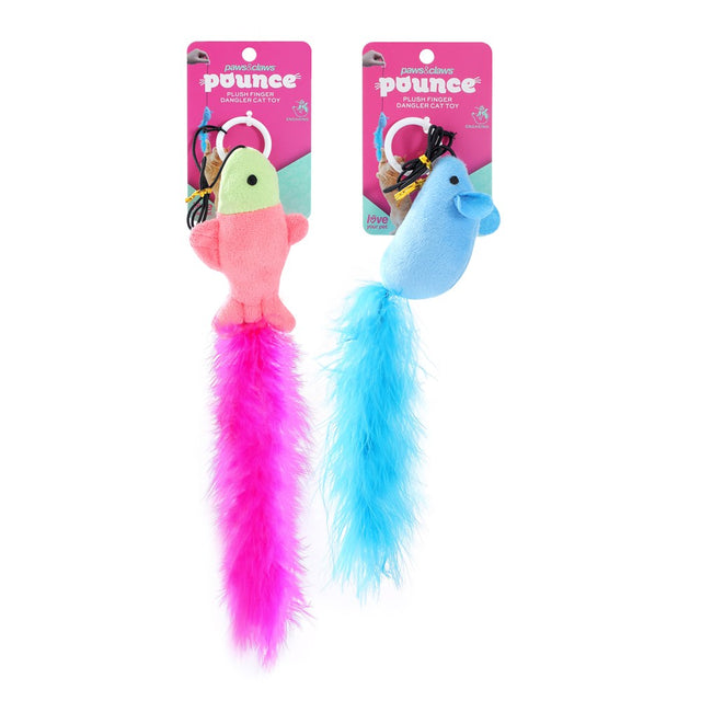 2 Pack Plush Finger Dangler Cat Toy with Boa Feather 4cm x 54cm