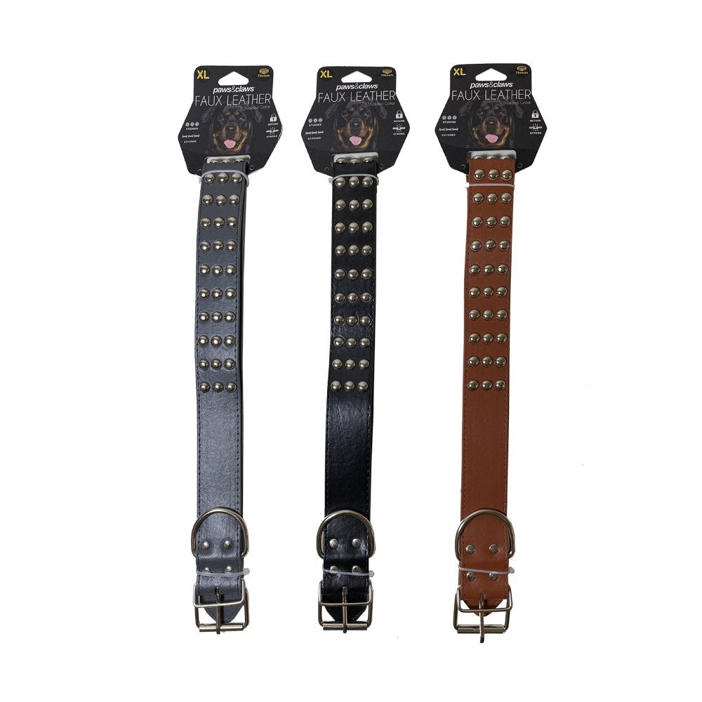 Flat Studded Leather-Look Dog Collar 4cm x 60-70cm